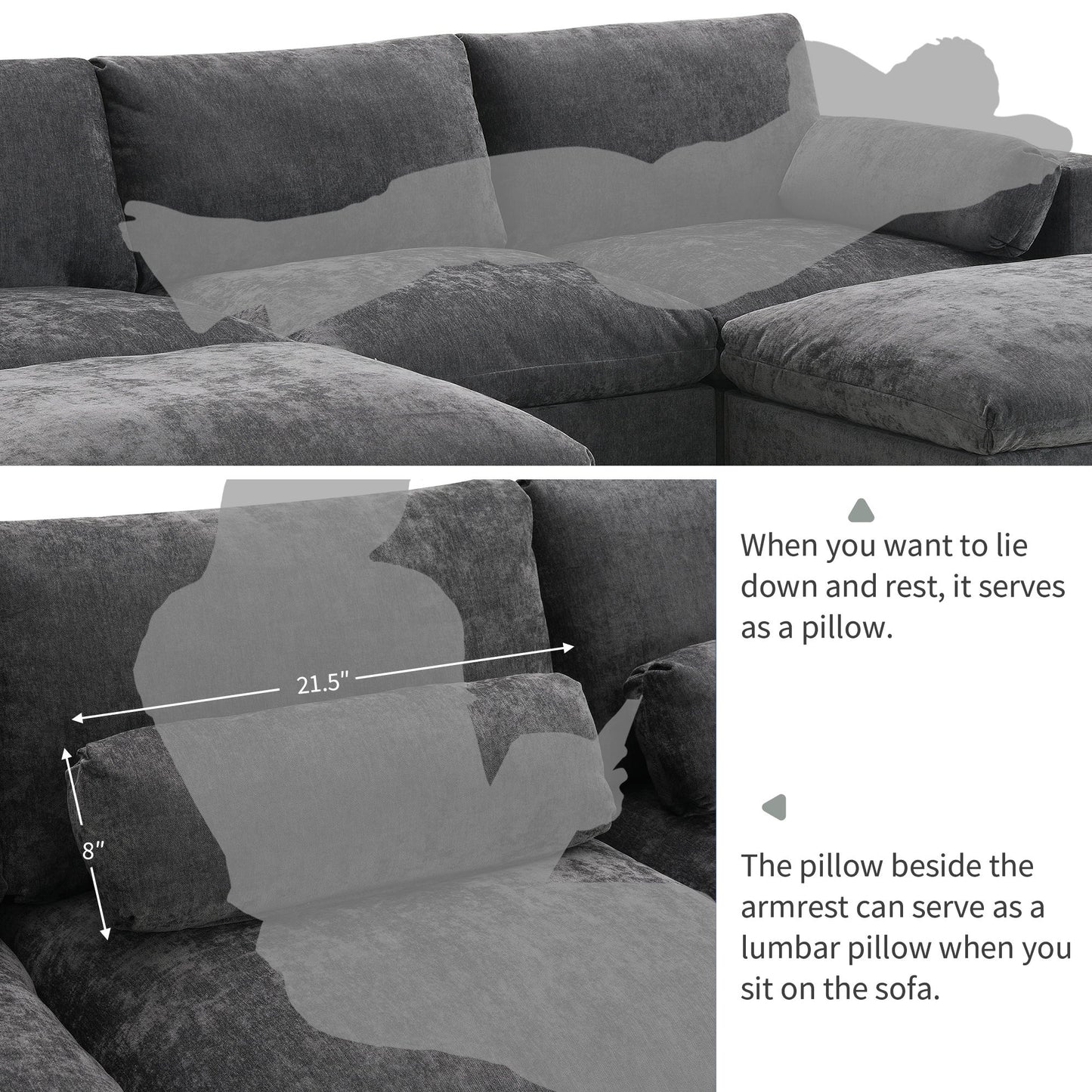 Modular Sectional With Storage Pockets, 5 Seat U Shaped Couch Set With Pillows, Free Combination Modern Cloud Sofa With 2 Movable Ottoman