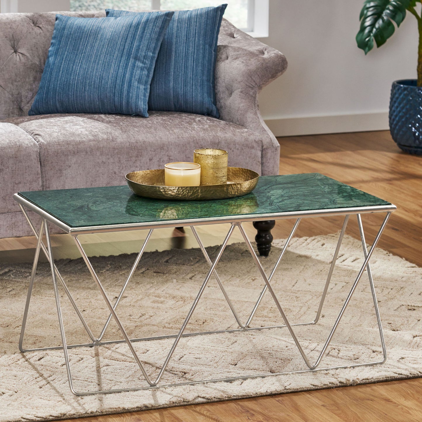 Modern Glam Marble Coffee Table With Gold Base - Green