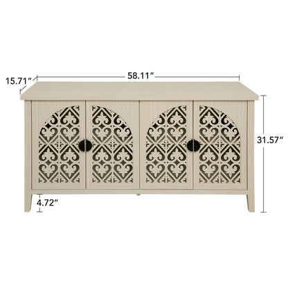 Hollowed Out Cabinet With 4 Doors, Suitable For Bedroom - Natural