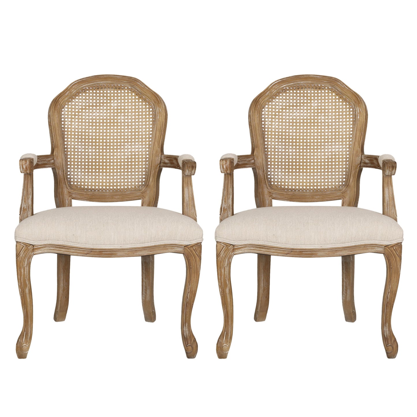 French Country Style Dining Chair Set With Cane Webbing Backrest - Beige