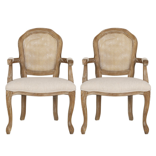 French Country Style Dining Chair Set With Cane Webbing Backrest - Beige