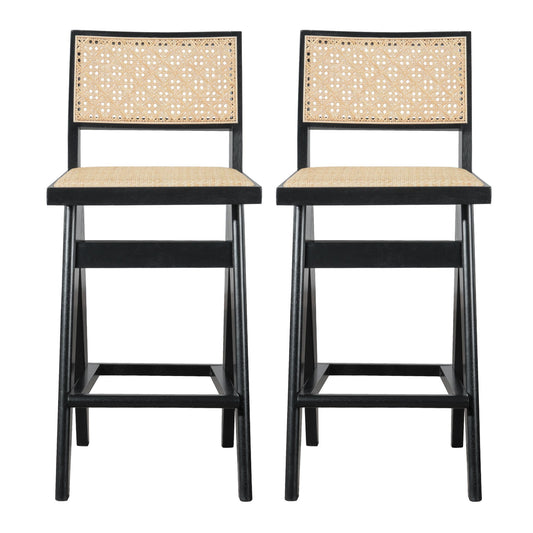 Keira - Bar Stool (Set of 2) - Black / Rattan