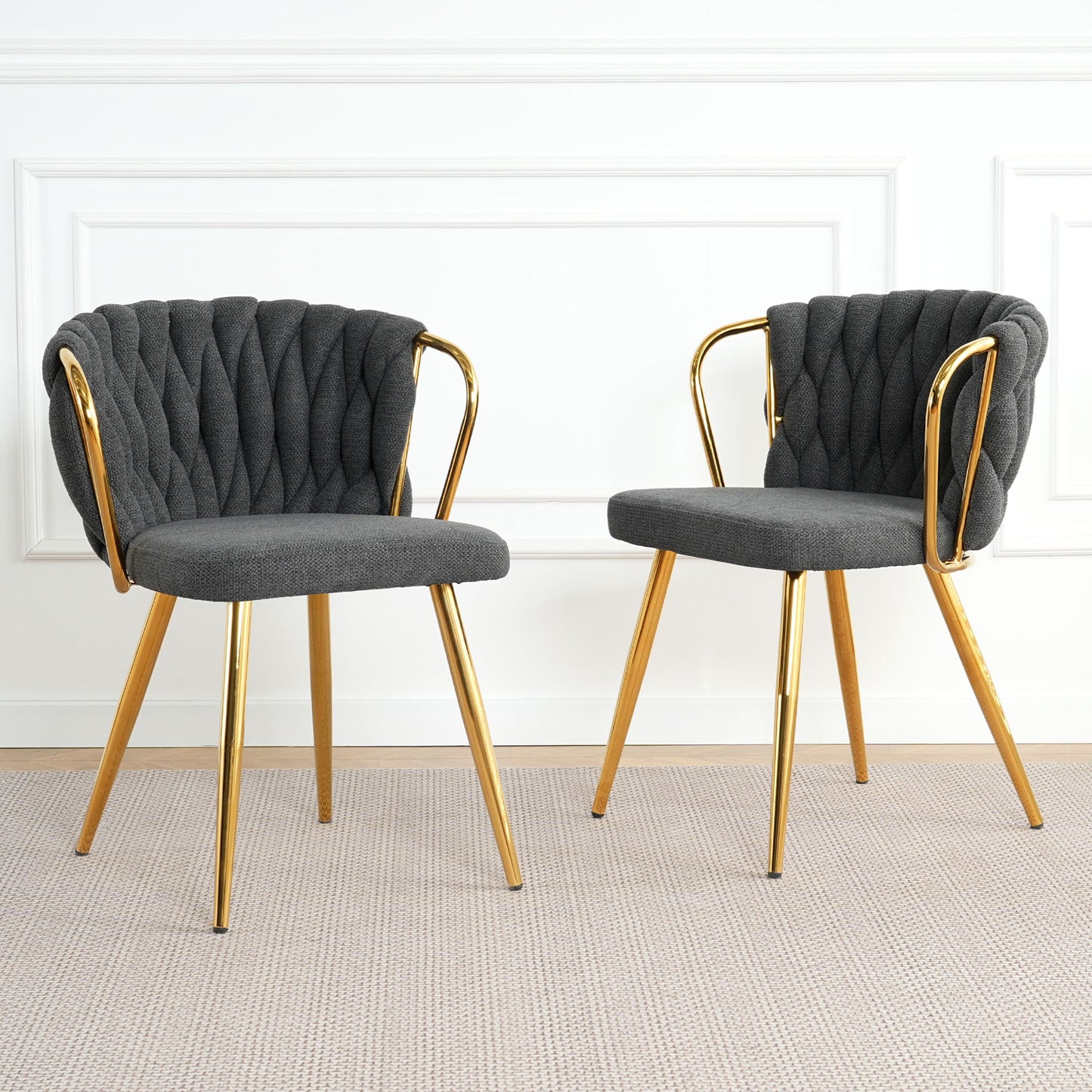 Modern Simple Linen Dining Chair With Plated Metal Legs (Set of 2)