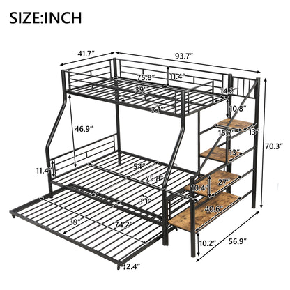 Metal Bunk Bed With Trundle And Storage Staircase