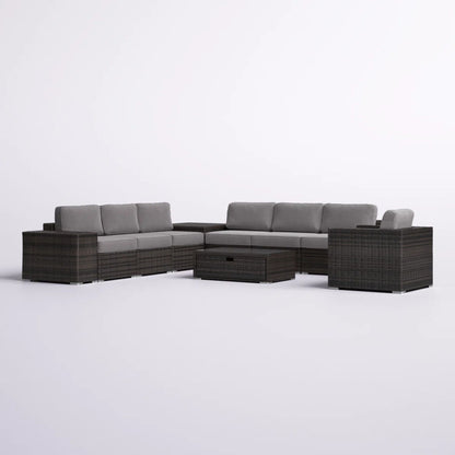 Modern Patio Rattan Sectional Set With Cushions