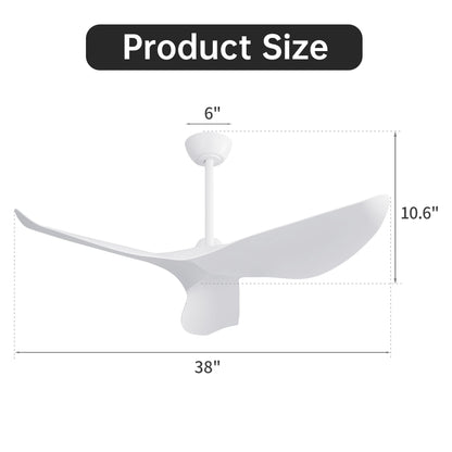 Ceiling Fan Without Light, DC Motor Remote Control Fan For Indoor / Outdoor Use - White