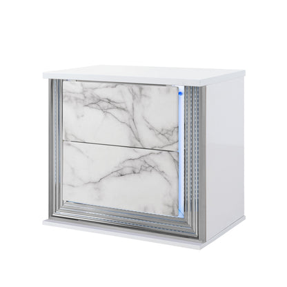 Moon - Marble Nightstand With LED - White