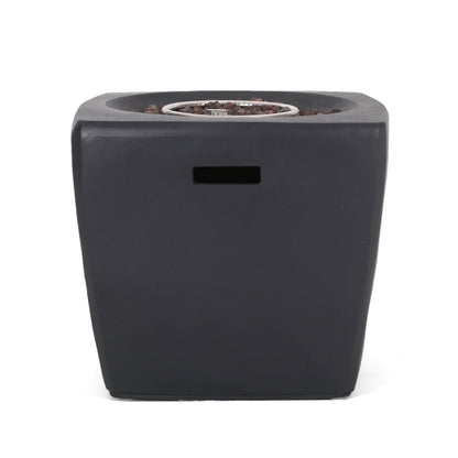 Outdoor Lightweight Concrete Square Fire Pit 40, 000 Btu With Built In Tank Storage - Dark Gray