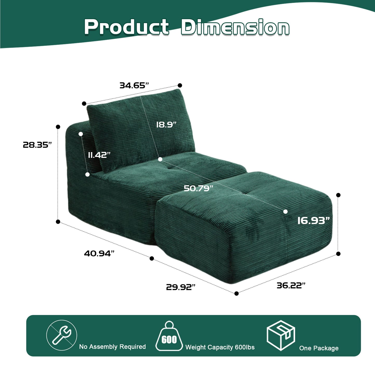 Single Chaise Longue With Movable Ottoman For Living Room