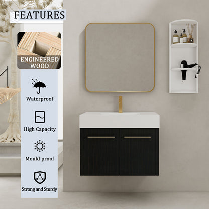 Modern Wall Mounted Bathroom Vanity With Thick Edge Resin Sink And Storage Rack