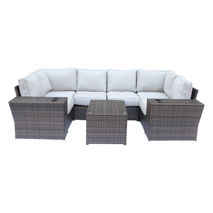 Outdoor Wicker Sectional With Weather Resistant Cushions And Table