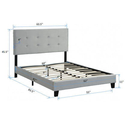 Queen Size Upholstered Platform Bed Frame With Pull Point Tufted Headboard, Strong Slat Support, Mattress Foundation, No Box Spring Needed - Gray