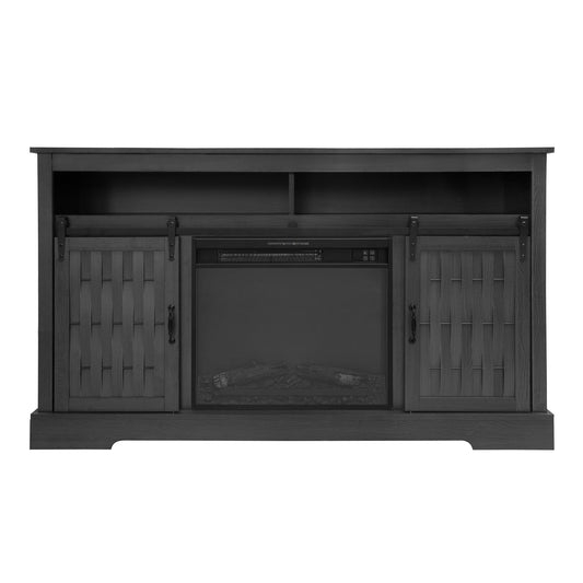 Fireplace TV Stand For Tvs Up To 65", Entertainment Center With 23" Electric Fireplace, Farmhouse TV Stand Industrial Media Console With Sliding Barn Door For Living Room - Dark Gray