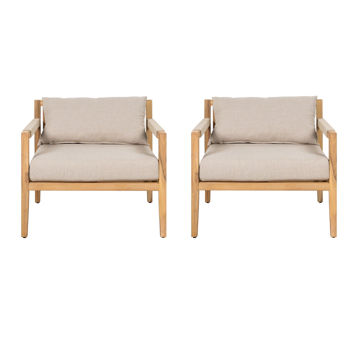 Rope Outdoor Leisure Chair (Set of 2) - Acacia Wood / Beige