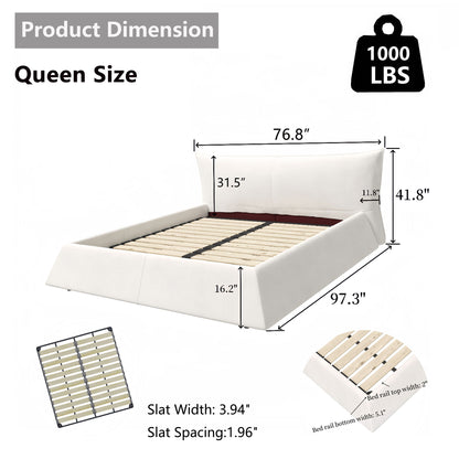 Upholstered Platform Bed With Special Shaped Velvet Headboard
