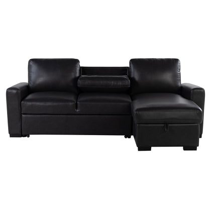 Montero - Sofa With Pull Out Bed, Drop Down Table, USB And Cup Holders, Storage Chaise - Charcoal Black