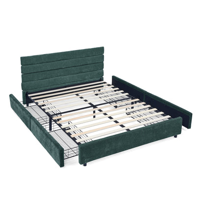 Modern Cushioned Bed Frame With Headboard And Drawers