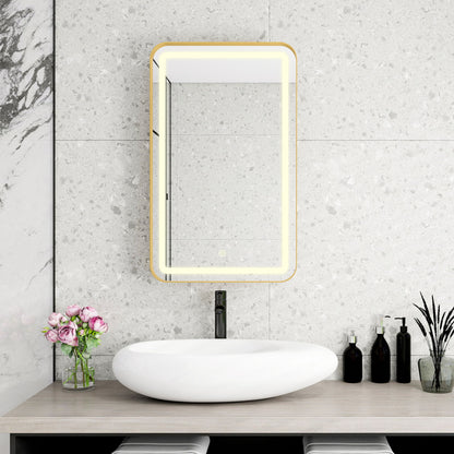 Rectangle Medicine Cabinet Mirror Bathroom Mirror With Storage Wall Mounted Medicine Mirror Cabinet With LED - Gold
