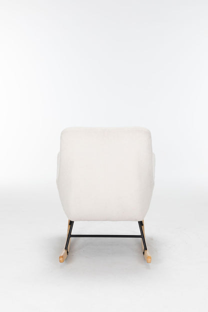 Rocking Chair Nursery, Teddy Upholstered Glider Rocker With High Backrest, Reading Chair Modern Rocking Accent Chairs Glider Recliner For Living Room - Cream