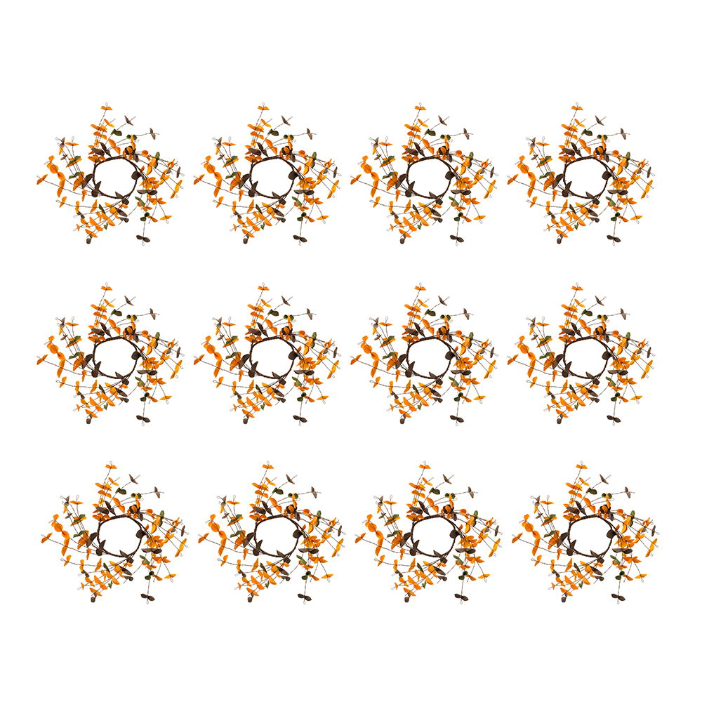 Fall Leaves Wreath, Botanicals Decor For Harvest Festival Fall Festival & Thanksgiving Table Decorations (Set of 12) - Orange Multi