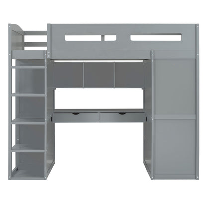 Loft Bed With Desk, Wardrobes, 4 Drawers And 4 Shelves