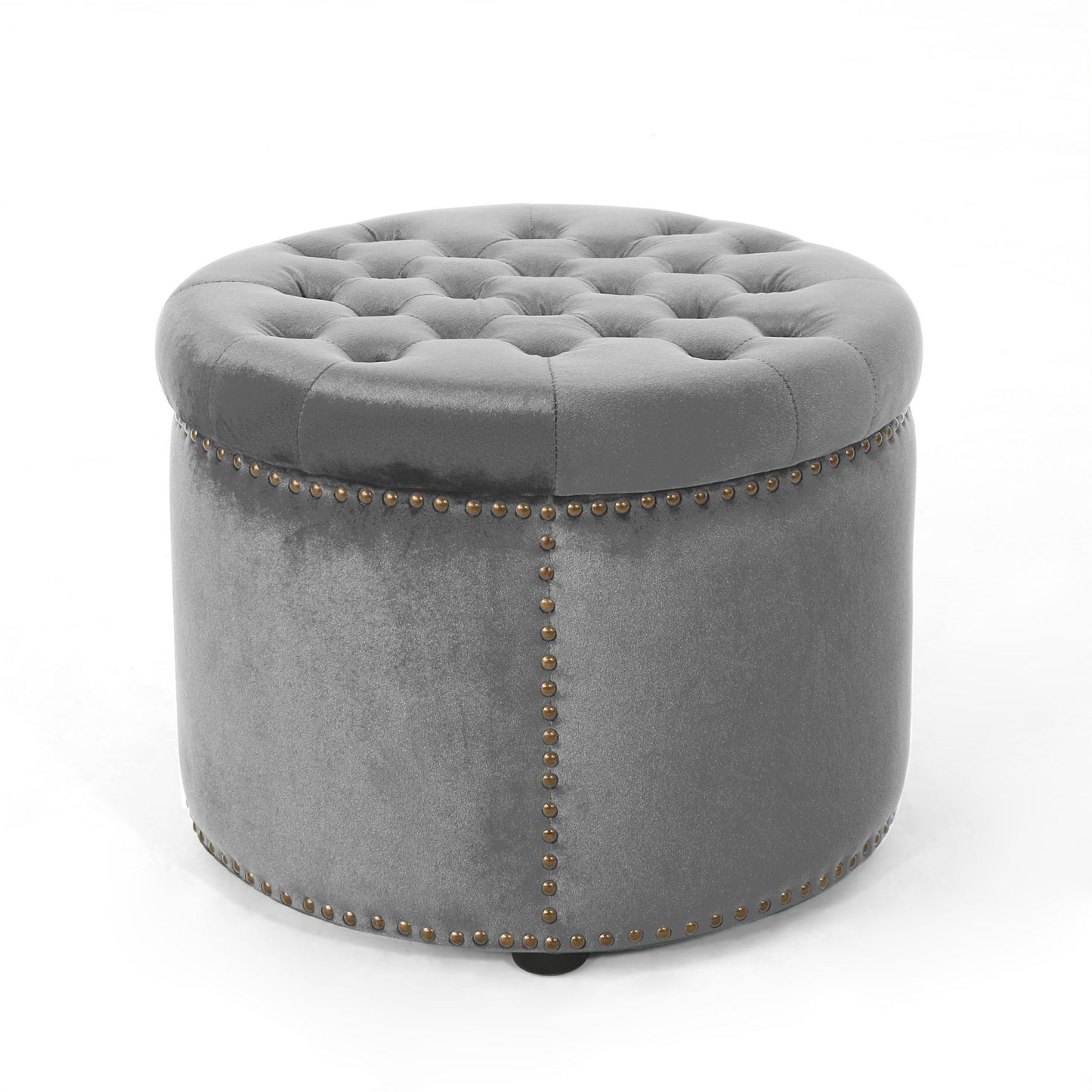 Elegant Round Ottoman Footstool With Studded Rim