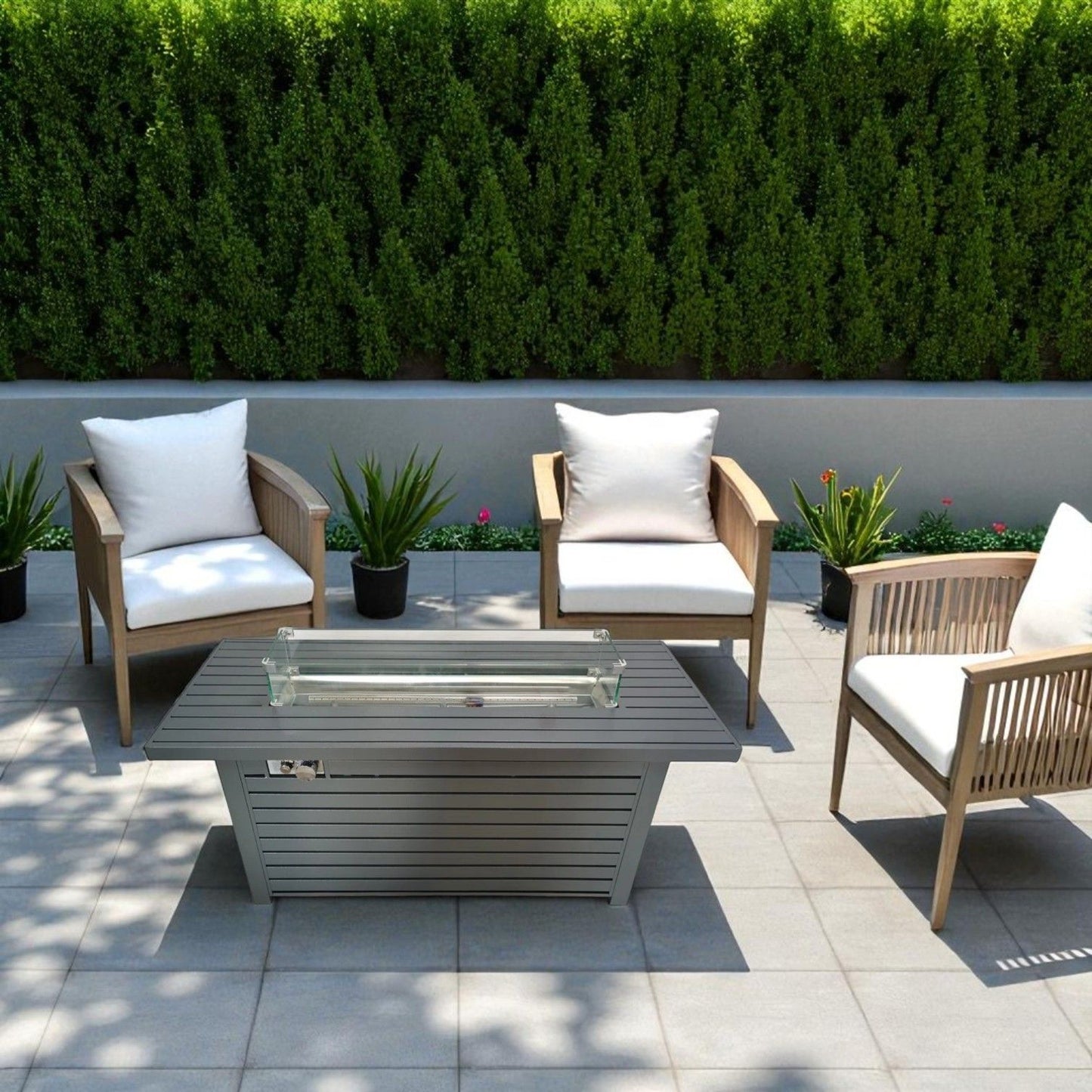 Sleek Outdoor Gas Fire Pit Table With Durable Construction And Lid - Gray