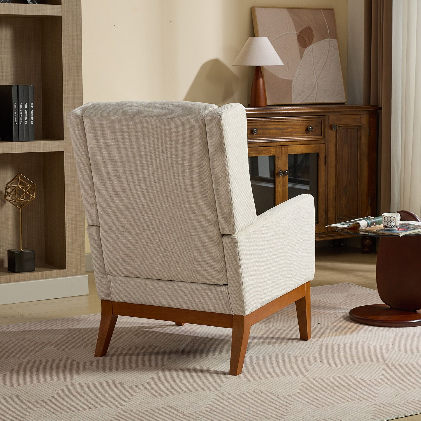 Wide Modern Accent Chair With Wood Legs For Living Room