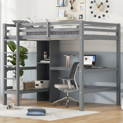 Loft Bed With Built In Desk And Multifunction Shelves