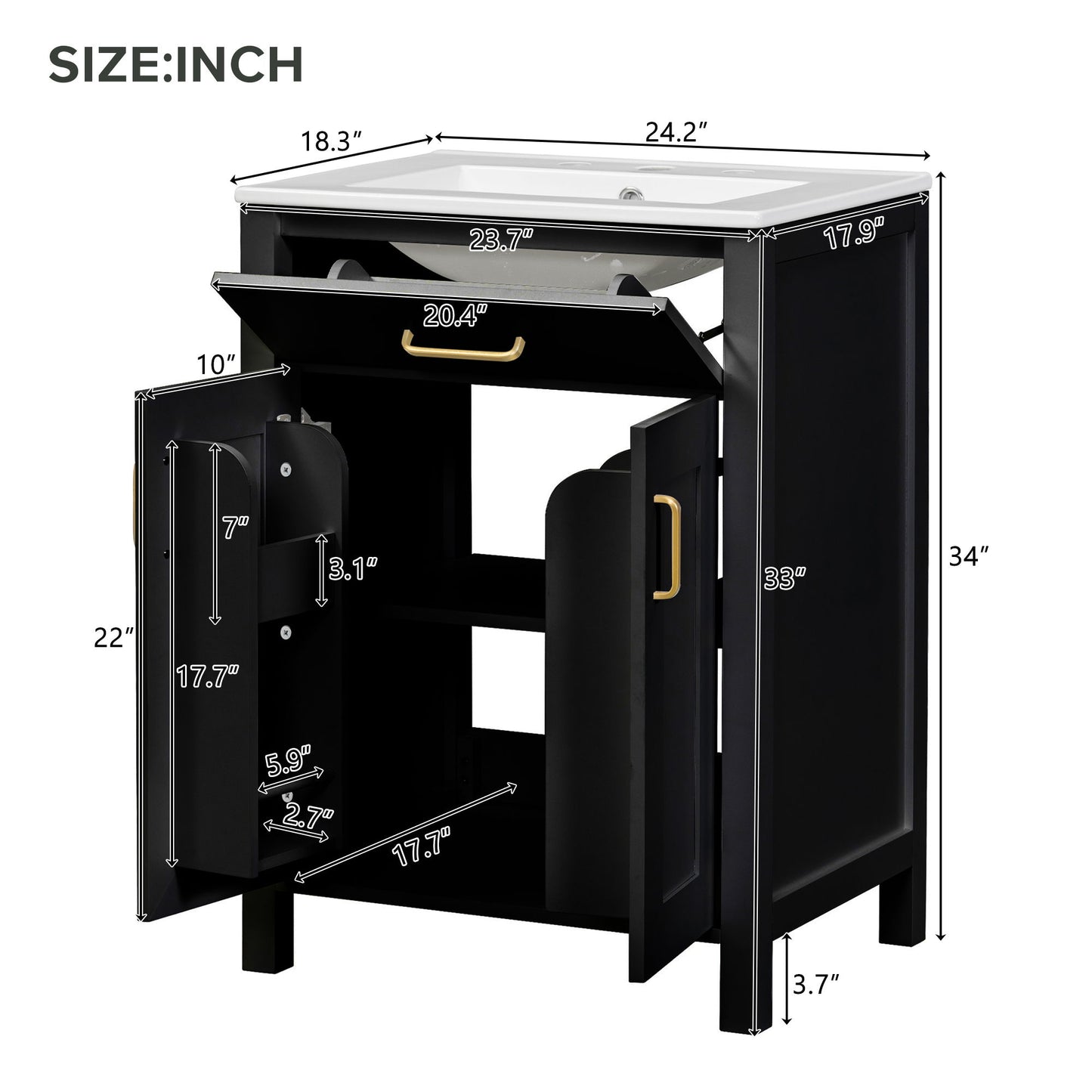 Bathroom Vanity Combo With Ceramic Sink, Luxurious Space-Saving Vanity, 2 Soft Close Doors