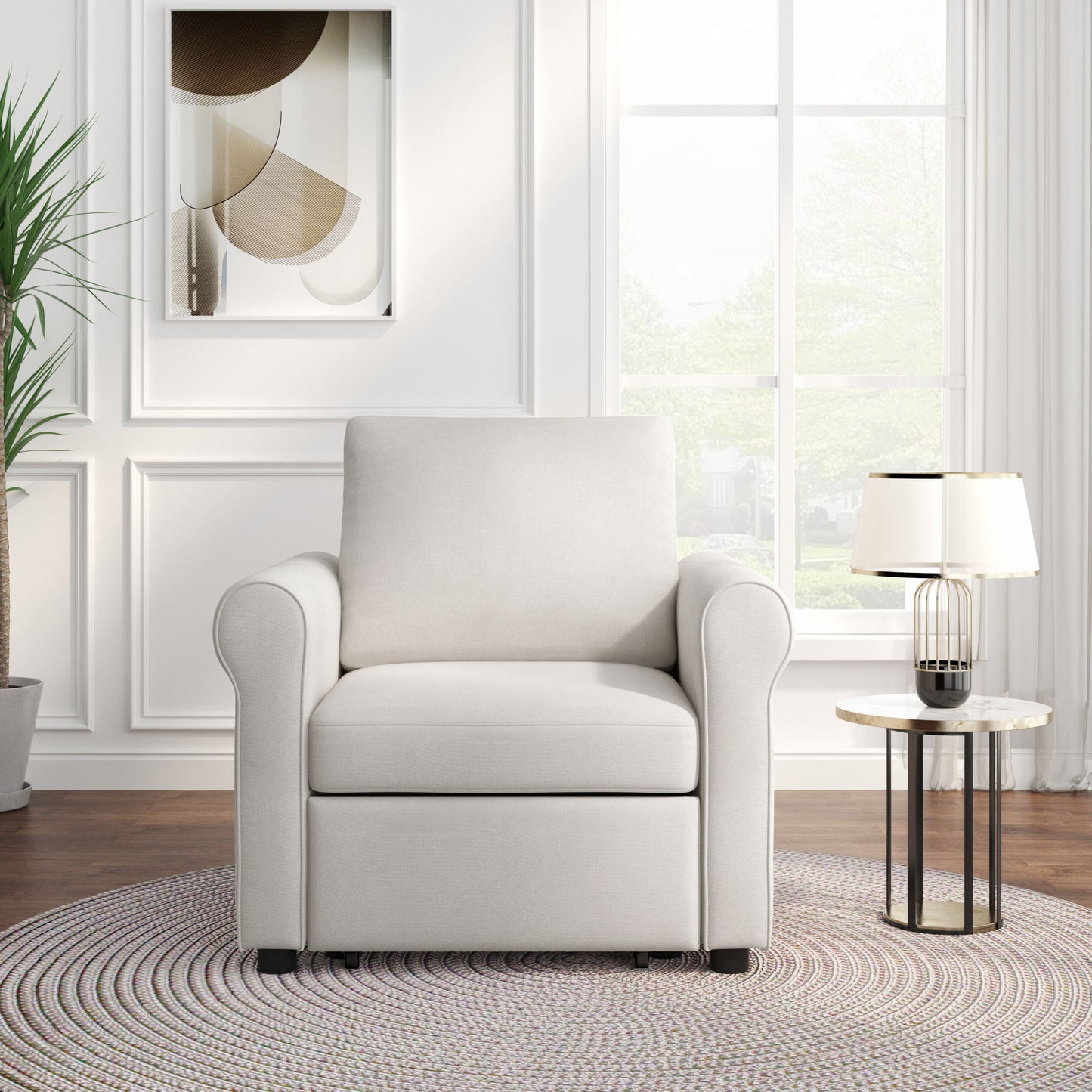 Modern 3 In 1 Convertible Sleeper Chair Bed, Linen Upholstery, Adjustable Backrest