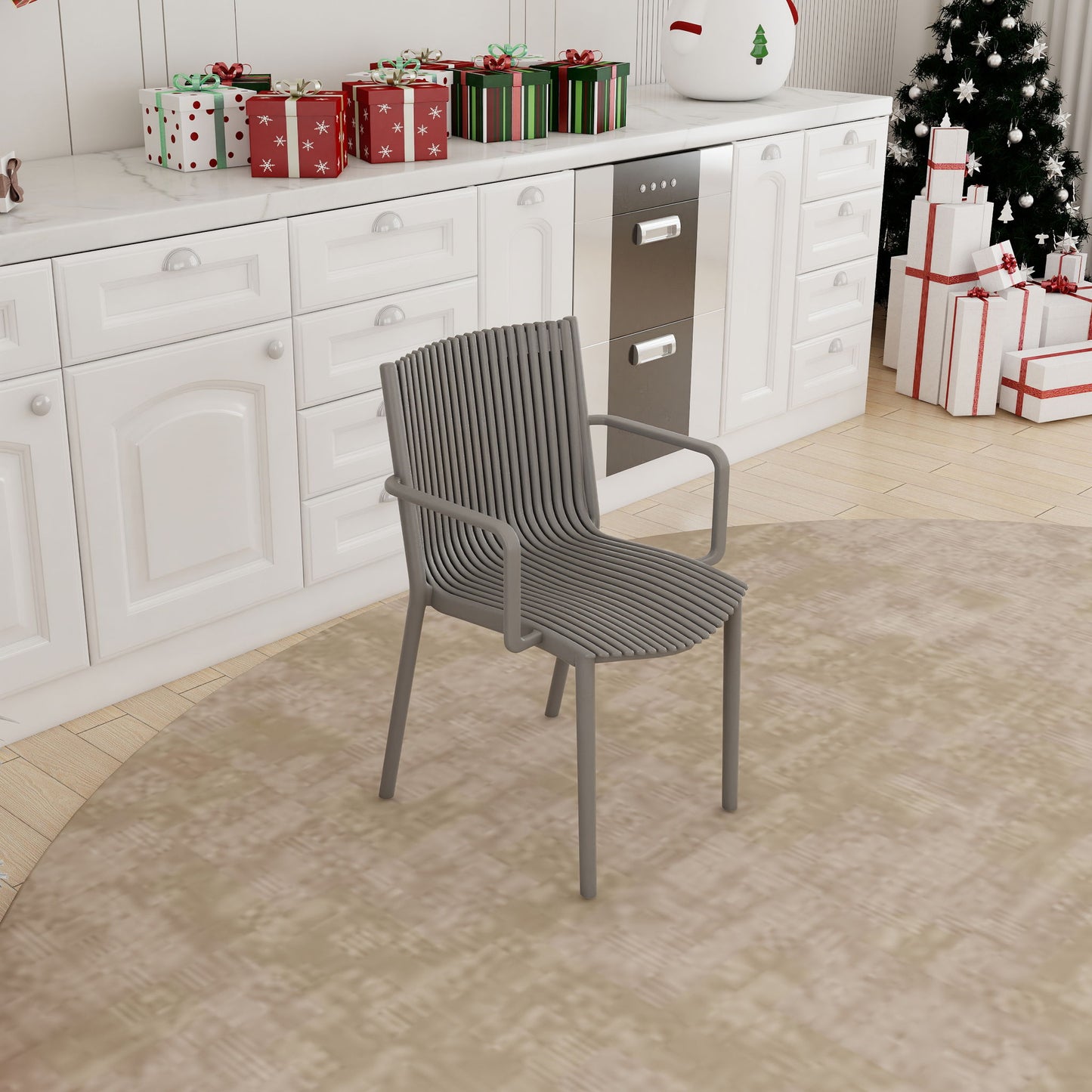 4 Piece Stackable Single Chairs With Vertical Stripe Design For All Weather