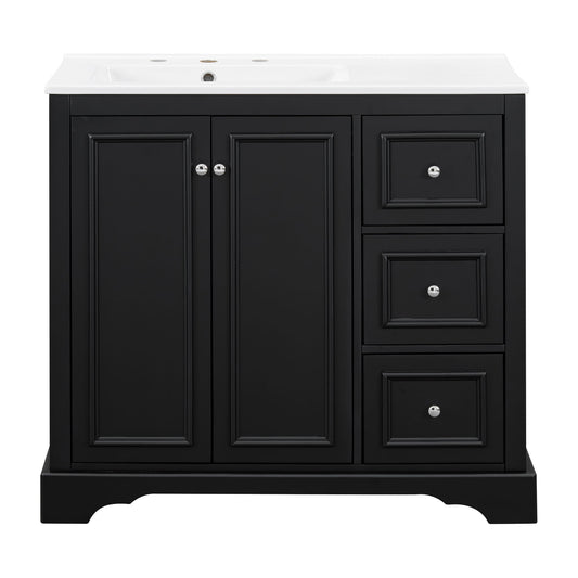Bathroom Vanity With Sink, Soft-Close Doors, Adjustable U-Shelf, 3 Drawers