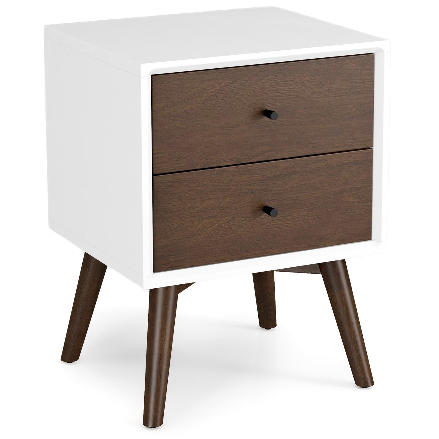 Caroline - Mid-Century Modern Style White Night Stand 2 Drawer