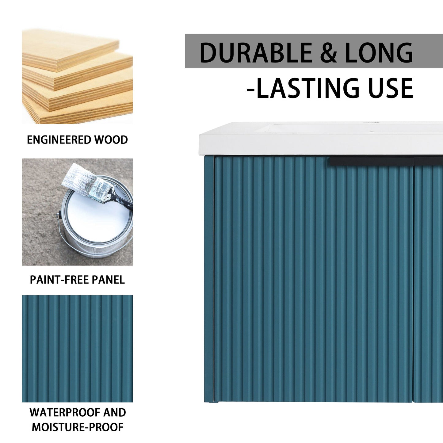 Contemporary Wall Mounted Bathroom Vanity With Resin Double Sink