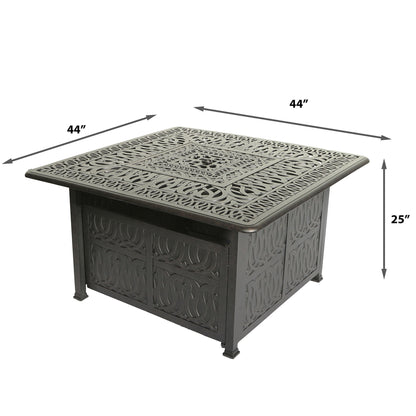 Elegant Cast Aluminum Square Fire Table With Fire Glass And Cover - Antique Bronze