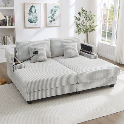 Modern Chaise Sofa With Adjustable Backrest, Cup Holders, Phone Holder & Storage Compartments For Living Room