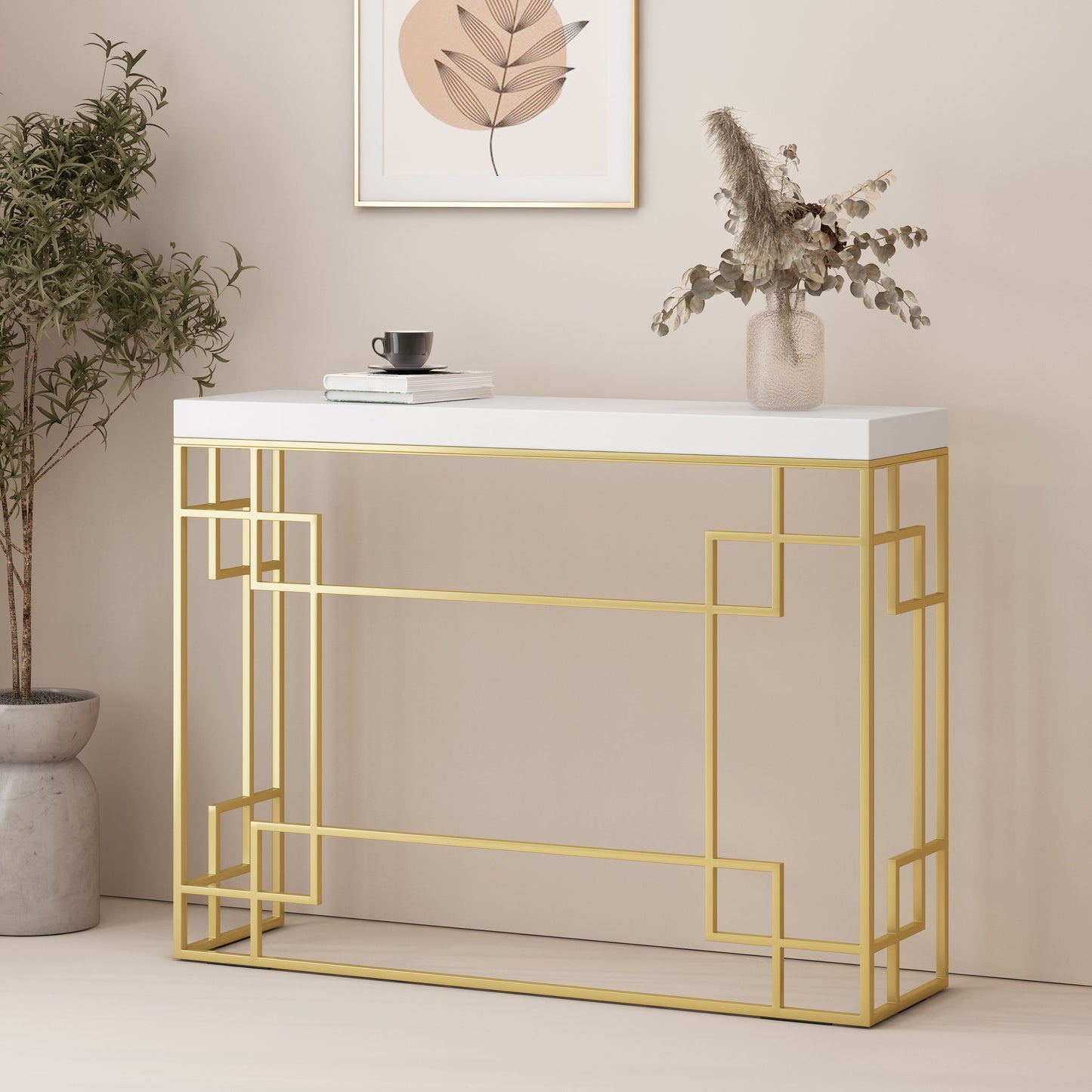 Modern Glam Console Table With Geometric Design - Gold