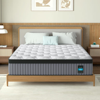 14" King Hybrid Mattress, Memory Foam & Pocket Spring Bed, Cooling, Pressure Relief, Back & Hip Support - Gray / White