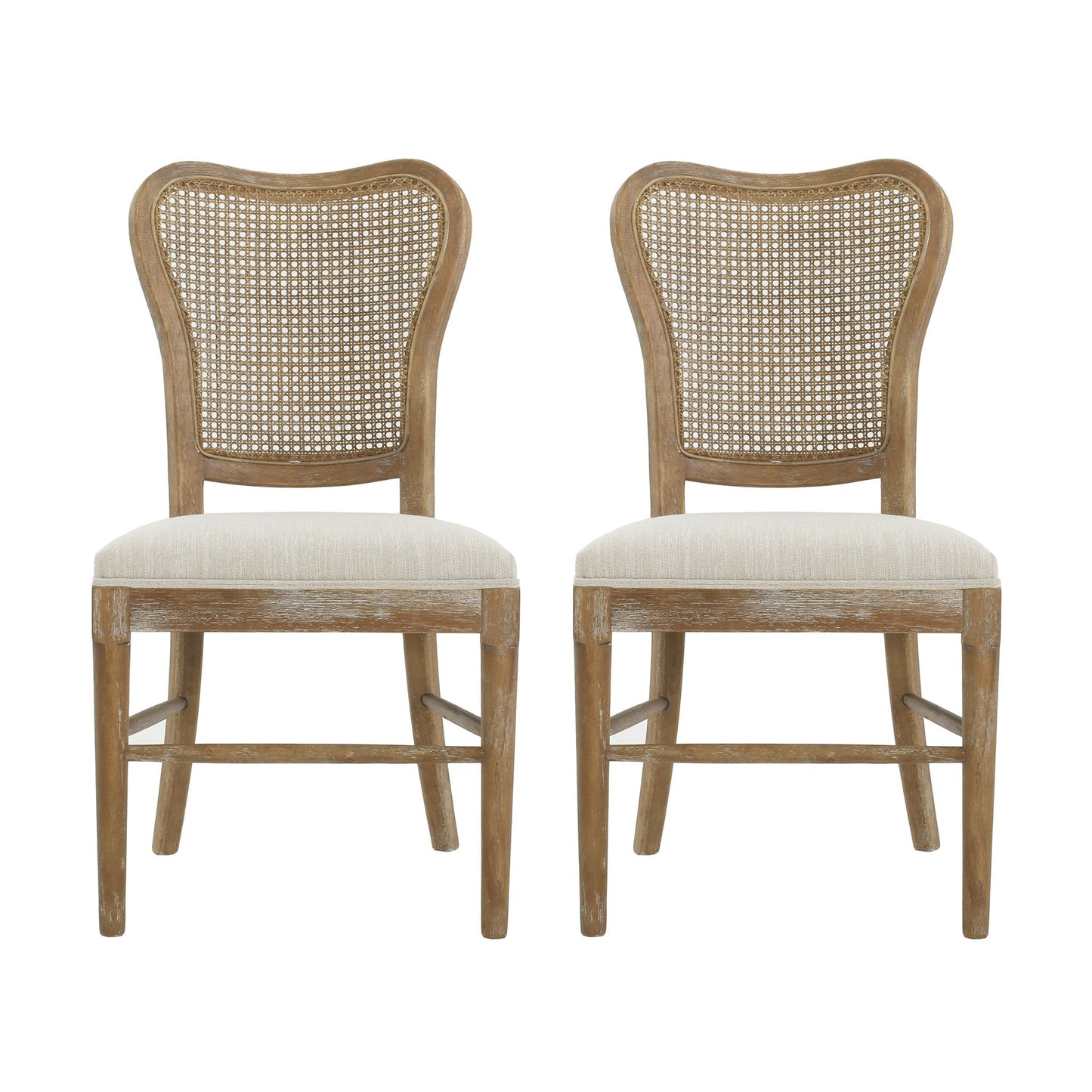 Classic Retro Dining Chair (Set of 2) With Rattan Backrest - Dark Brown / Beige