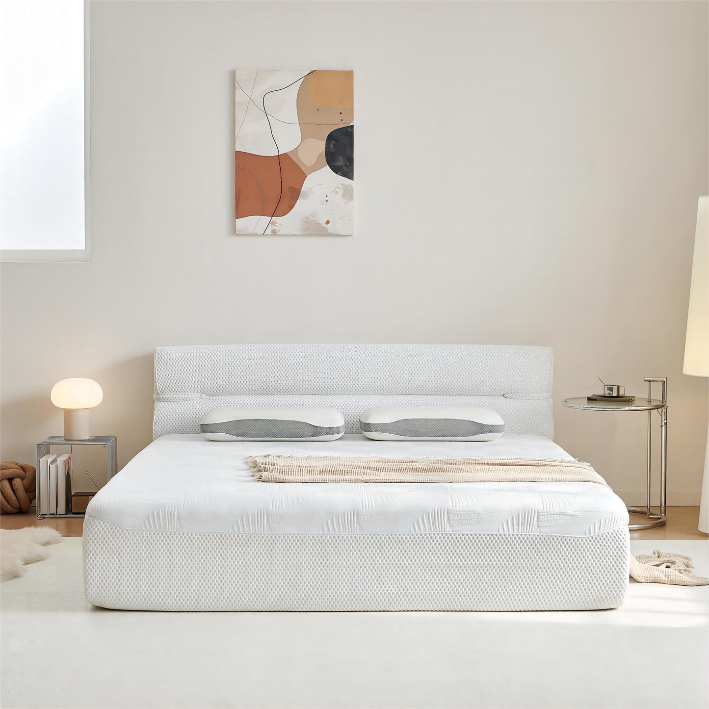 King Mattress & Bed Frame With Cool , Innovative All In One, Pressure Relief, Motion Isolation - White