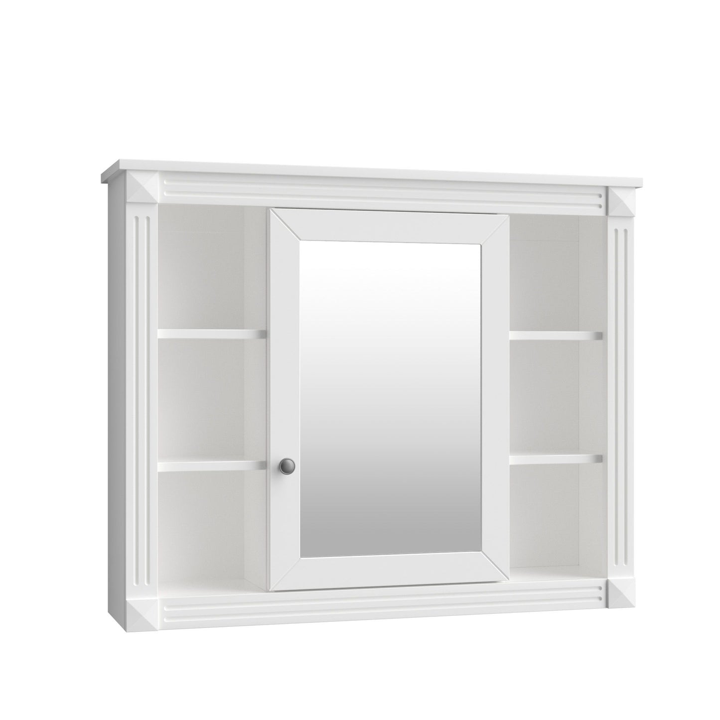 Wall Mounted Bathroom Storage Cabinet With Mirror, 6 Open Shelves