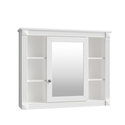 Wall Mounted Bathroom Storage Cabinet With Mirror, 6 Open Shelves