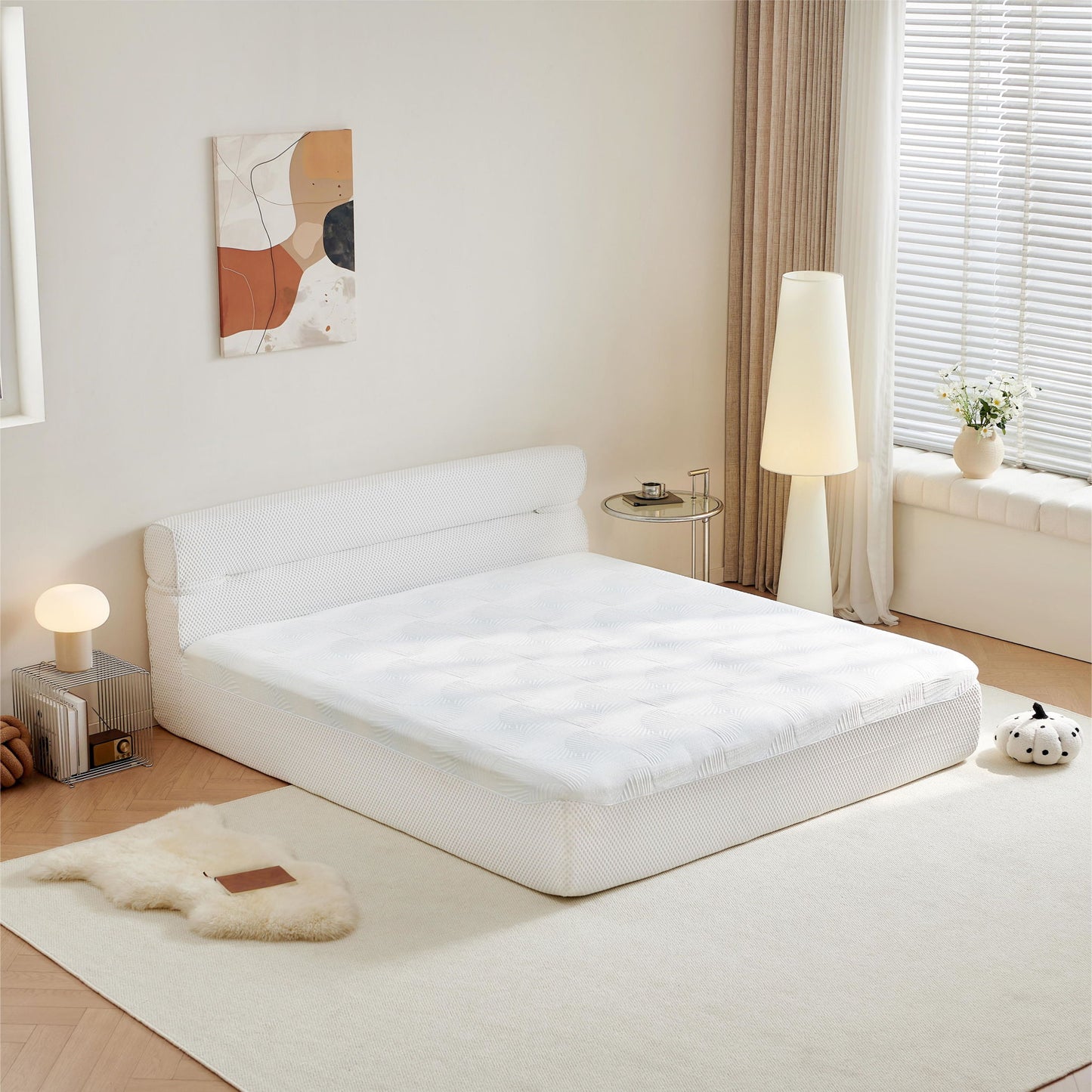 King Mattress & Bed Frame With Cool , Innovative All In One, Pressure Relief, Motion Isolation - White
