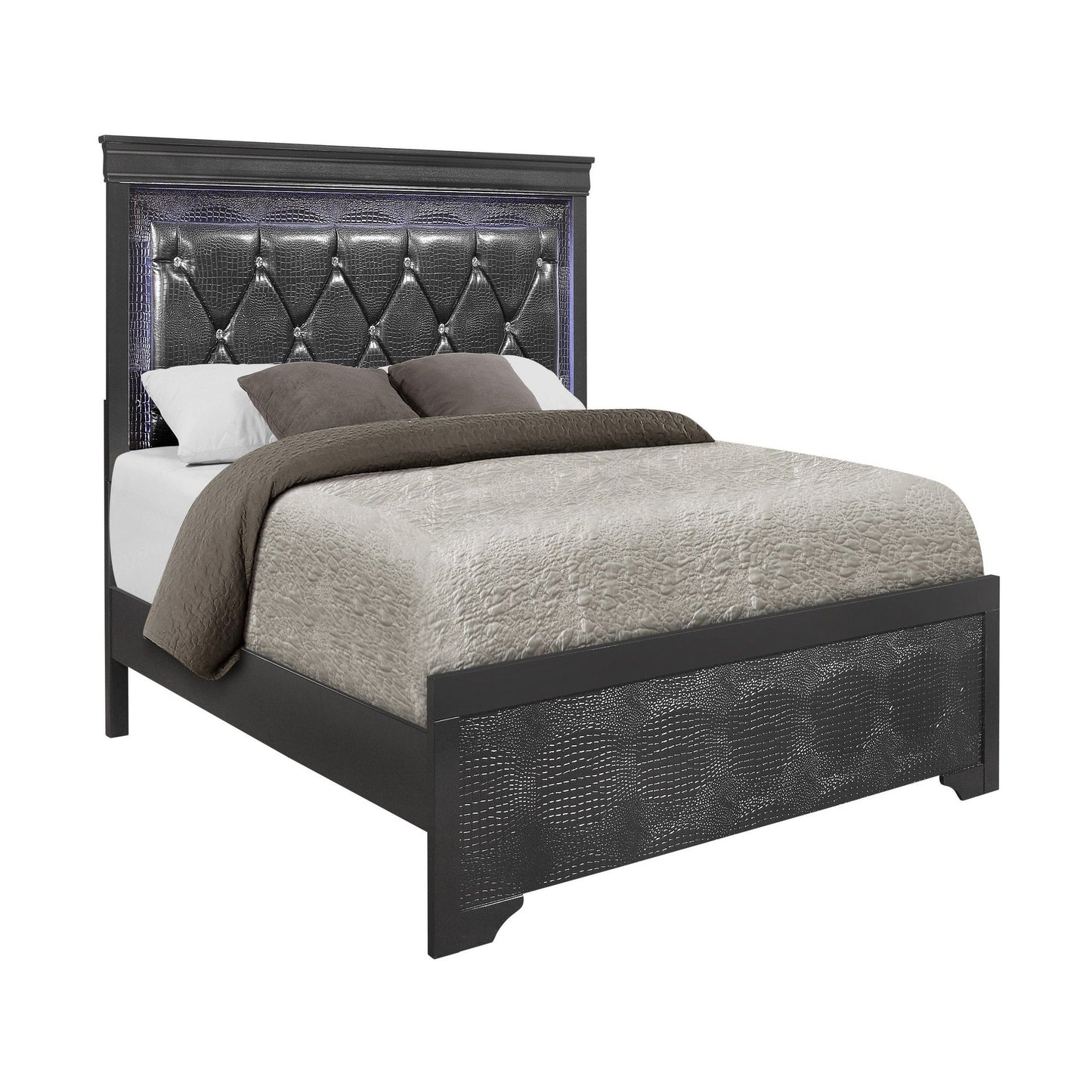 Shaker - Bed With LED Lighting And Crystal Inspired Tufted Headboard