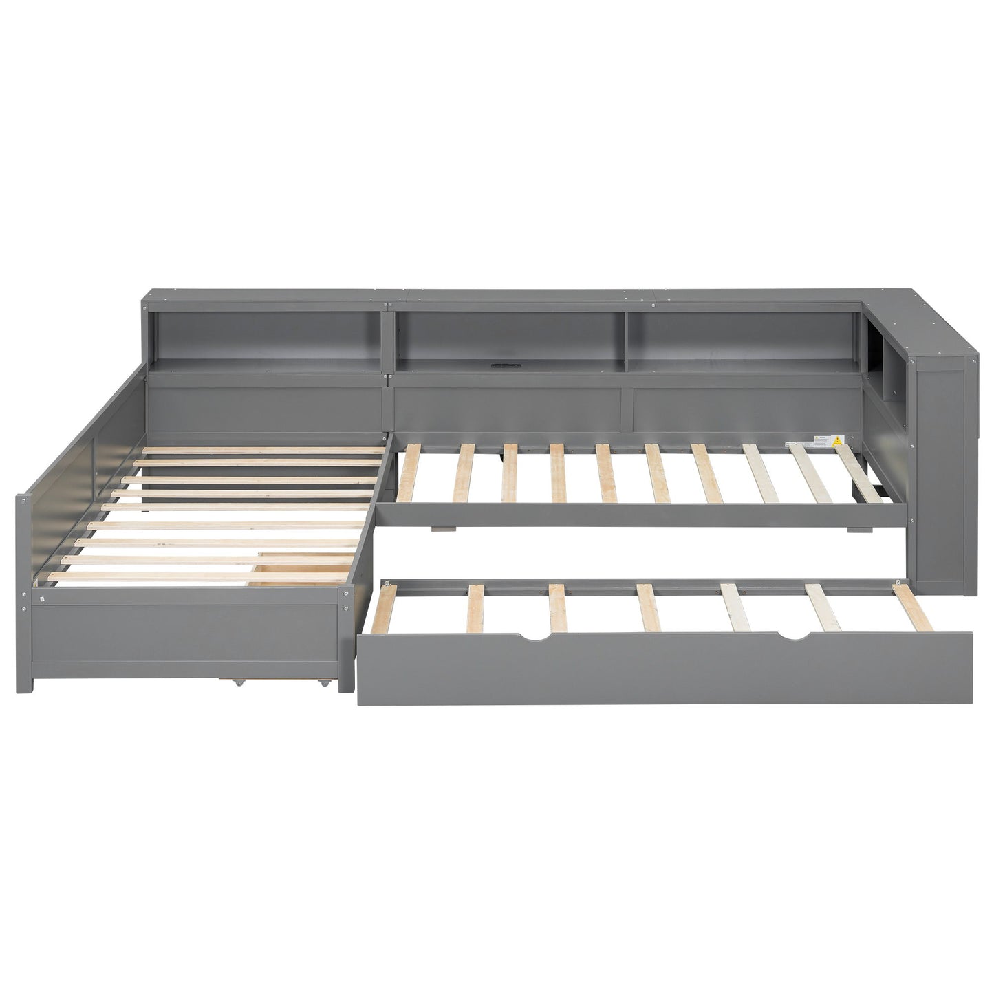 L Shaped Platform Bed With Trundle And Drawer