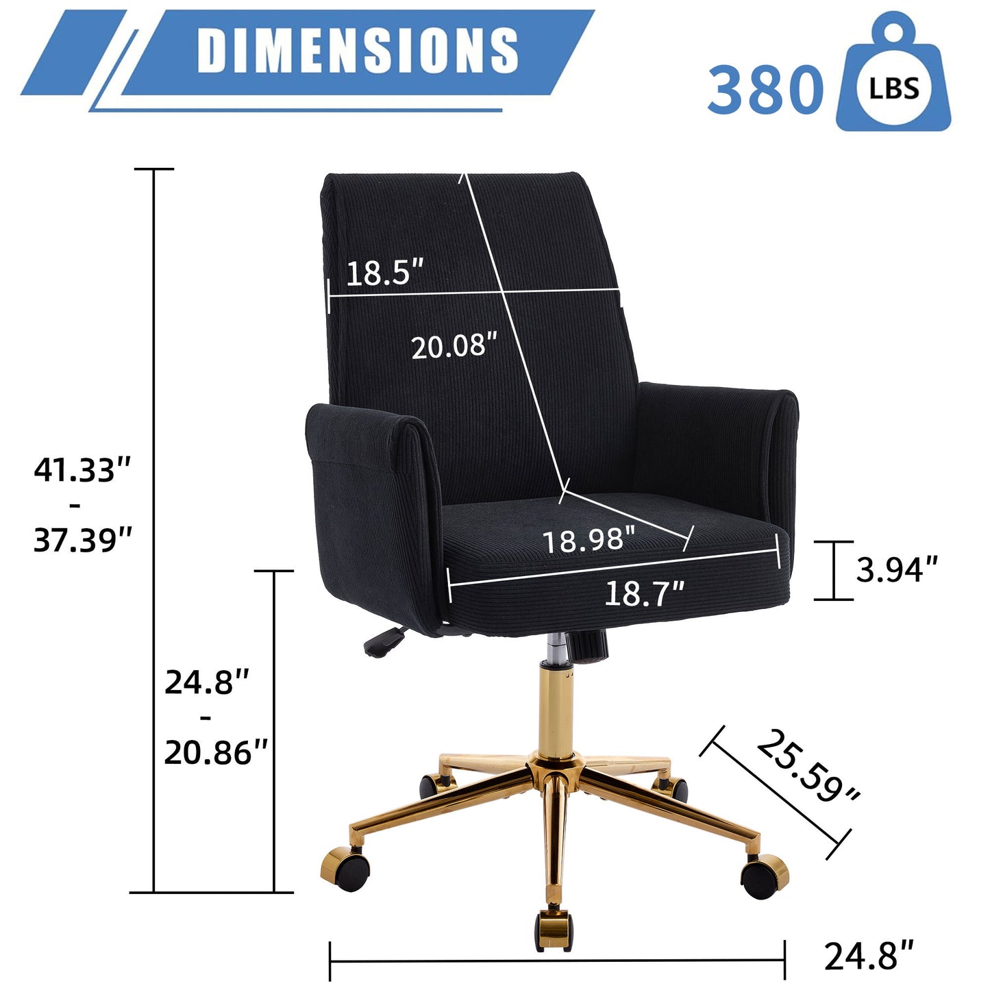 Ergonomic Mid-Back Office Chair With Striped Velvet Fabric