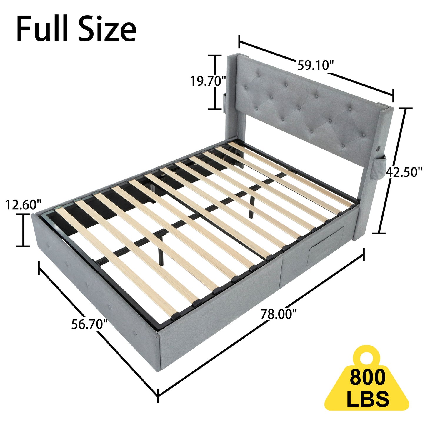 Bed With Gas Lift Storage, USB Ports