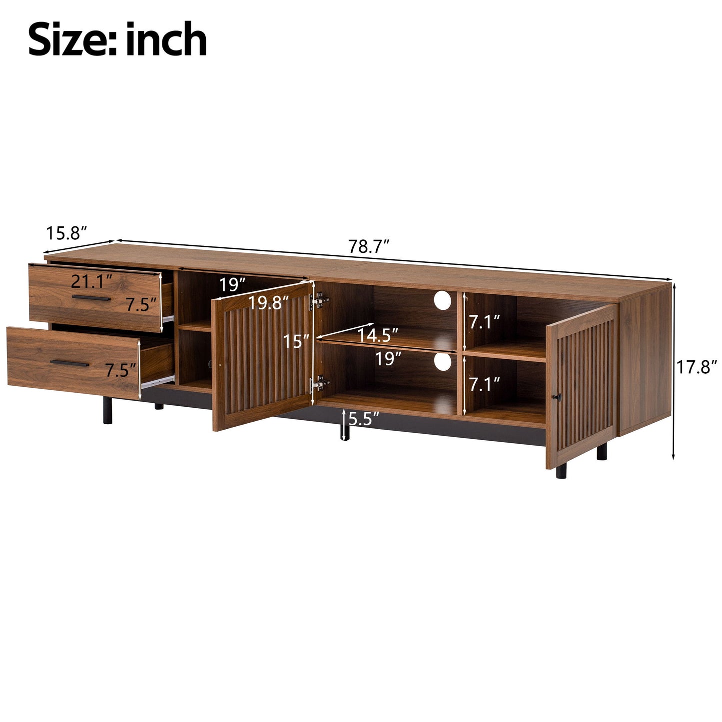 78" TV Stand For TVs Up To 85" Entertainment Center With Deep Drawers & Cable Management, Soft Closing Hinges - Walnut