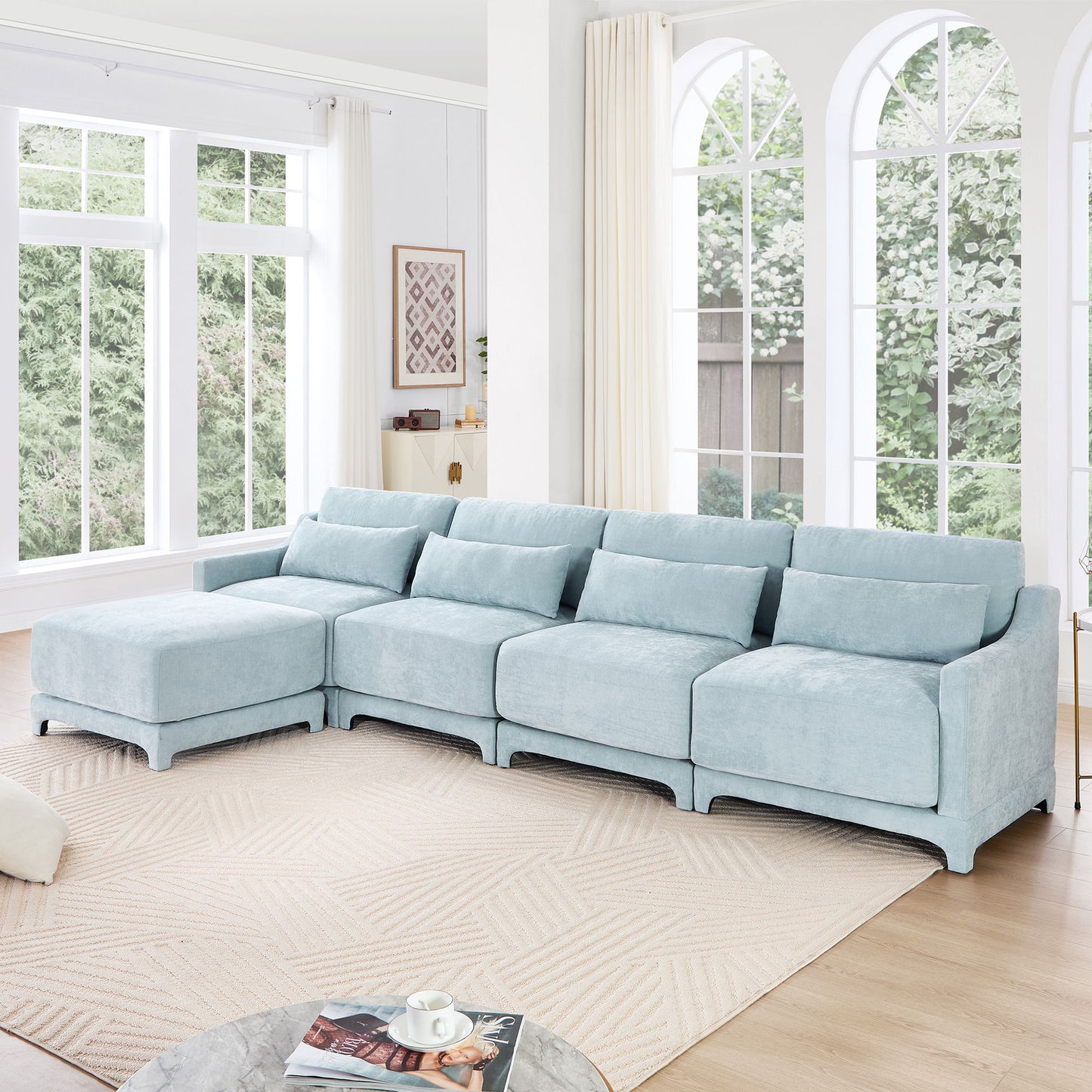 Stylish Sofa With Ottoman And Lumbar Pillows, Ergonomic Design